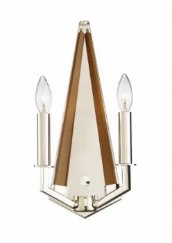 Image of Wall Lamp 2 Candle Light E14 Polished Nickel, Taupe Wood