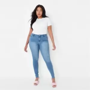 Image of Missguided Curve Anarchy Mid Rise Skinny Jeans - Blue