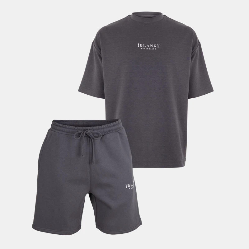 Image of Blank Essentials Puff Print T-Shirt Short Set Storm Grey male Large