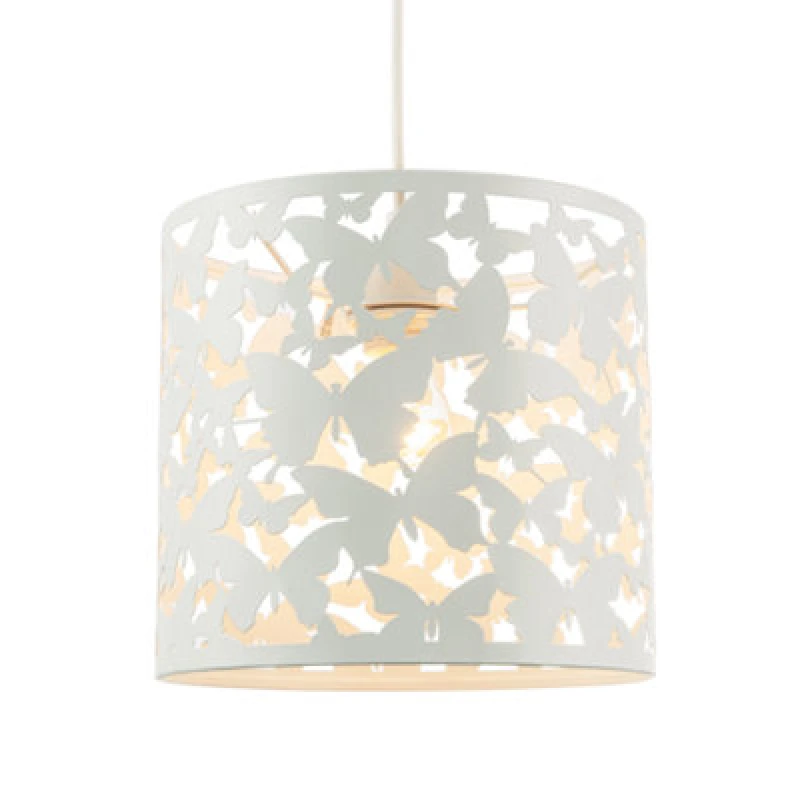 Image of Happy Homewares Unique Butterfly Themed Pendant Ceiling Light Shade In Gloss White
