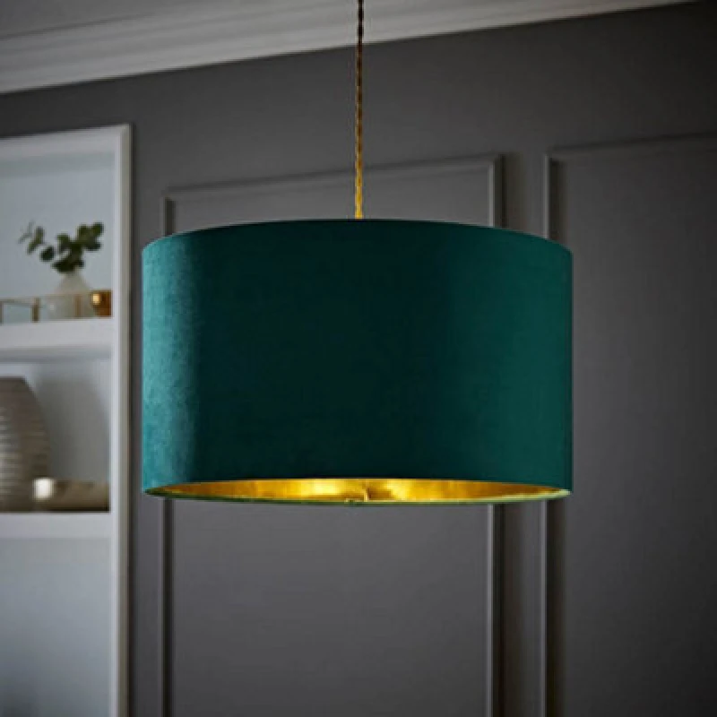 Image of ValueLights ValueLights Reni Green Velvet with Metallic Gold Inner Easy Fit Ceiling Lamp Shade in Bottle Green Size: Large Bottle Green Large Unisex