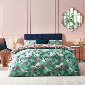 Image of Furn. Demoiselle Duck Egg and Pink Duvet Cover and Pillowcase Set Duck Egg (Blue)