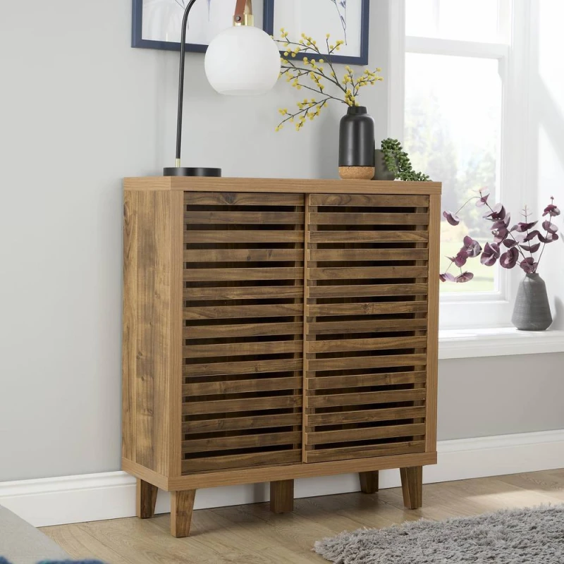Image of Home Source Luna Sideboard 2 Doors Storage Cupboard Highboard Side Cabinet in Brown Brown Unisex