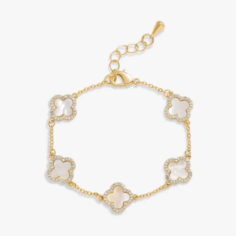 Image of Jon Richard Gold Plated Mother of Pearl Clover Bracelet Jewellery Sets One Size Gold 38601610000