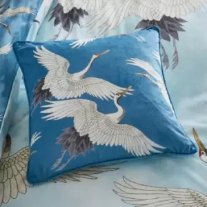 Image of Catherine Lansfield Cranes Piped Edge Filled Cushion, Duck Egg, 45 x 45 Cm