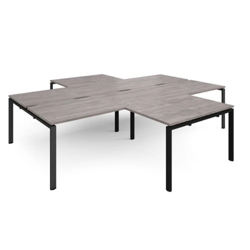 Image of Adapt Adapt back to back 4 desk cluster 3200mm x 1600mm with 800mm return desks - Black frame, grey oak top ER32168-K-GO