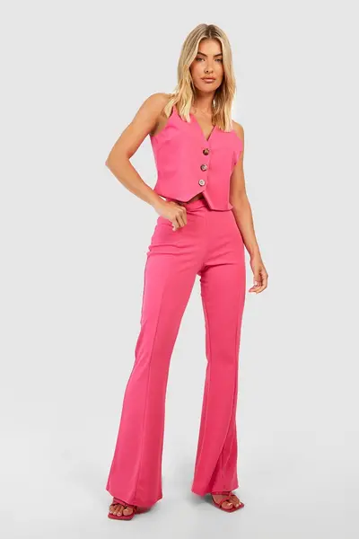 Image of boohoo Crepe Fit & Flare Trousers Hot Pink