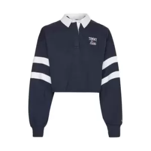 Image of Tommy Jeans College Crop Polo Shirt - Blue
