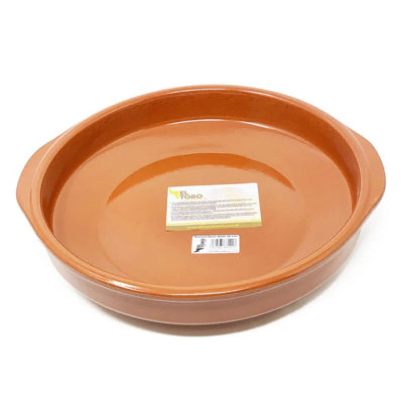 Image of Verano Spanish Ceramics El Toro Glazed Terracotta Kitchen Dining Cookware Round Open Dish (Diam) 32cm Brown unisex