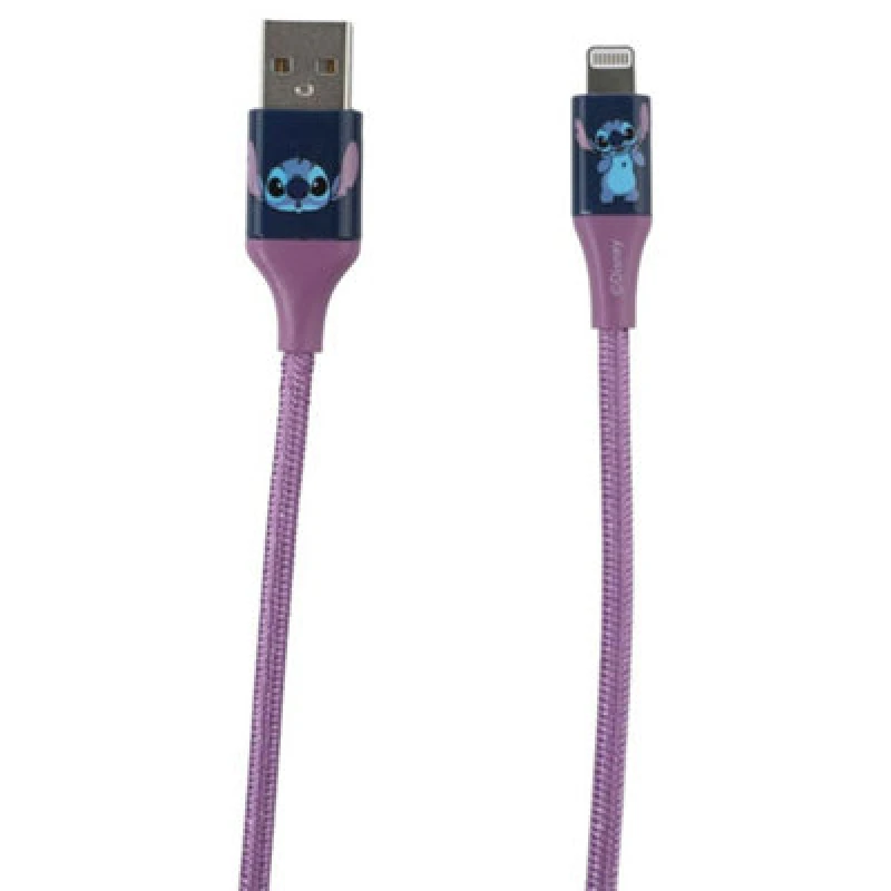 Image of Disney Stitch 6ft USB-A To Lightning Braided Charging Cable Blue Face Blue One Size Unisex 8101464670838