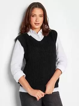 Image of Long Tall Sally Black V Neck Knitted Vest, Black, Size 10-12, Women