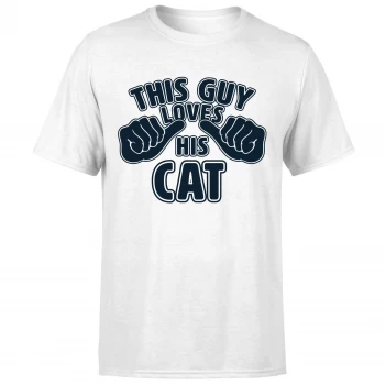 Image of This Guy Loves His Cat T-Shirt - White - 5XL