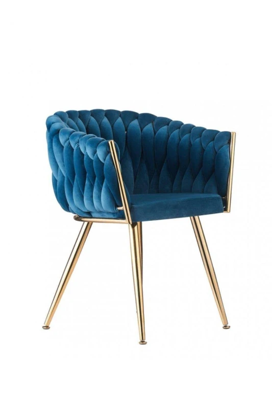 Image of Life Interiors Single Roma Knot Velvet Armchair with Gold Metal Legs, Modern Tufted Design for Living Room in Blue Blue Unisex