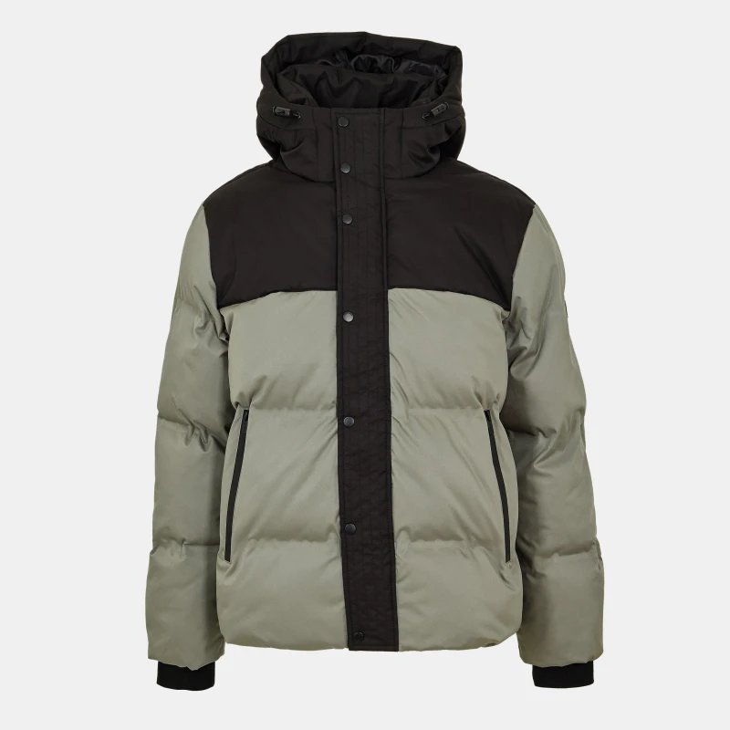 Image of Everlast Mens Water Resistant Windproof Hooded Short Puffer Jacket Khaki/Black male S