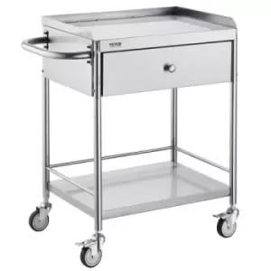 Image of VEVOR Medical Cart, 2 Layers Stainless Steel Cart 220 lbs Weight Capacity, Lab Utility Cart with 360° Silent Wheels and a Drawer for Lab, Clinic, Kitc