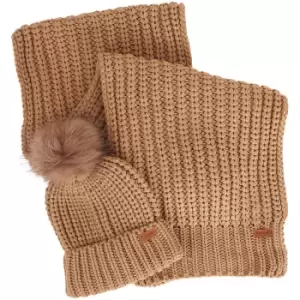 Image of Barbour Womens Saltburn Beanie & Scarf Set Mink