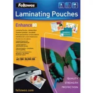 Image of Fellowes 53023 A3 80Mic Adhesive Backed Pouch 100pk