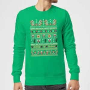 Image of Nintendo Super Mario Happy Holidays The Bad Guys Green Christmas Sweatshirt - M - Green