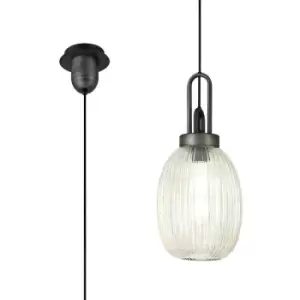 Image of Luminosa Yorktown Ceiling Pendant E27 20cm Almond Ribbed Glass, Champagne Black, Aged Pewter
