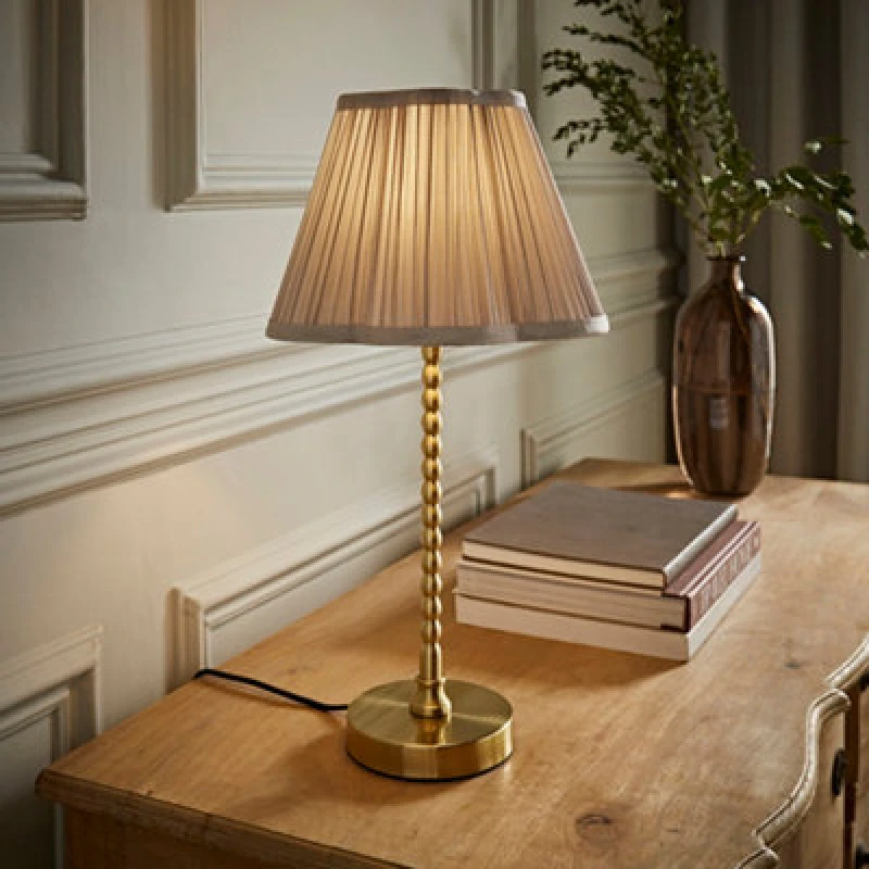 Image of ValueLights ValueLights Maeve Light Grey Pleat Faux Silk Scallop Shade Gold Bobbin Table Lamp with Bulb Gold One Size Unisex 5059406067075