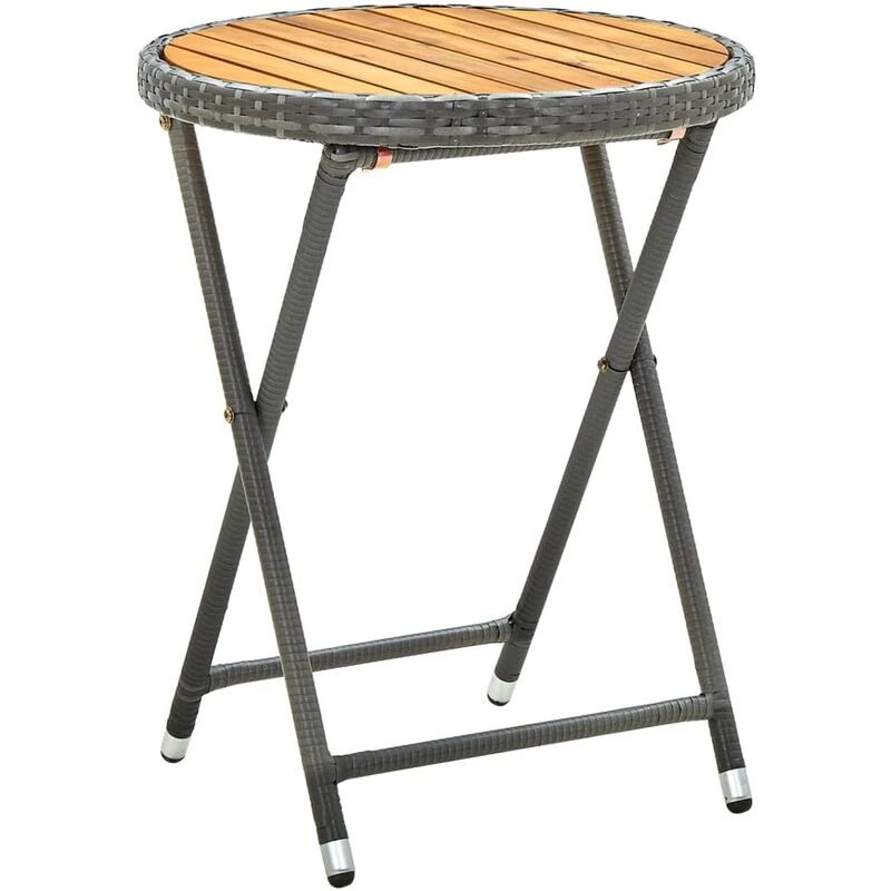 Image of VIDAXL Tea Table Grey 60cm Poly Rattan and Solid Acacia Wood Vidaxl 8720286491881
