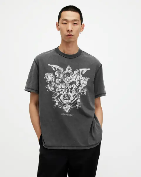 Image of AllSaints Covenant Gothic Printed Crew Neck T-Shirt