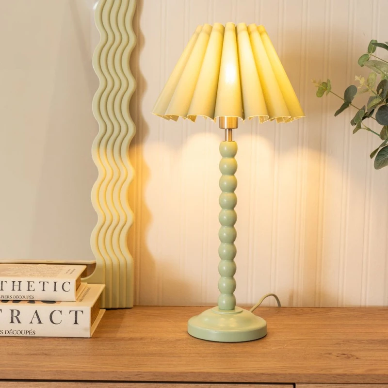 Image of ValueLights Bobbins Sage Green Table Lamp with Scallop Tapered Lamp Shade Pale Green