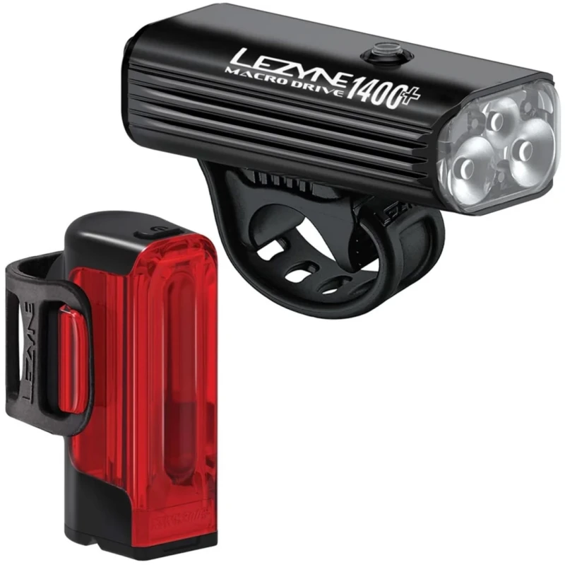 Image of Lezyne Macro Drive 1400+ and Strip Drive 400+ Front and Rear Light Set 1400 Black