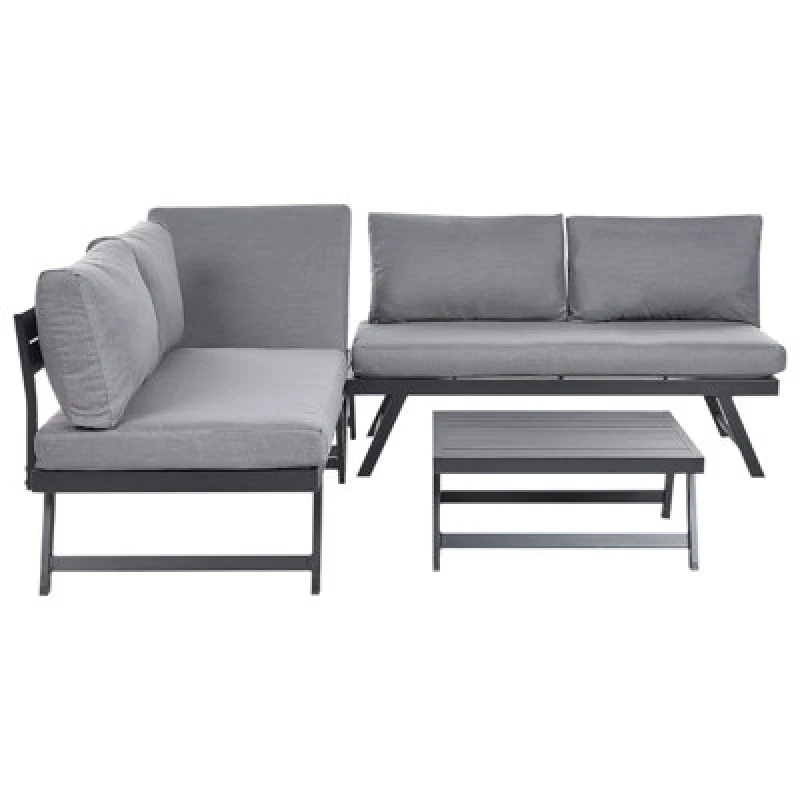 Image of Beliani Garden Corner Sofa With Table 5 Seater Coccorino Metal Grey