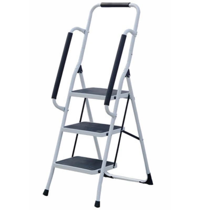 Image of Gr8 Home 3 Step Ladder Folding Stool Non Slip Tread Steel Foldable Home Diy With Handrail