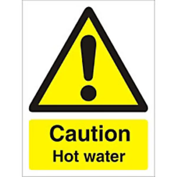 Image of Stewart Superior Seco Warning Safety Sign Caution Hot Water Semi Rigid Plastic 50 x 75mm (Pack 5) - W0189SRP50X75 P5 W0189SRP50X75 P5