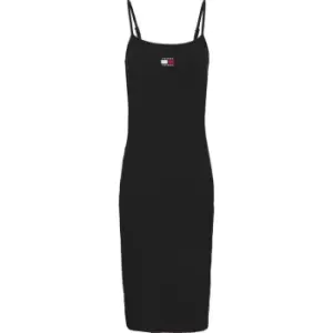 Image of Tommy Jeans Tjw Strappy Badge Rib Midi Dress - Black