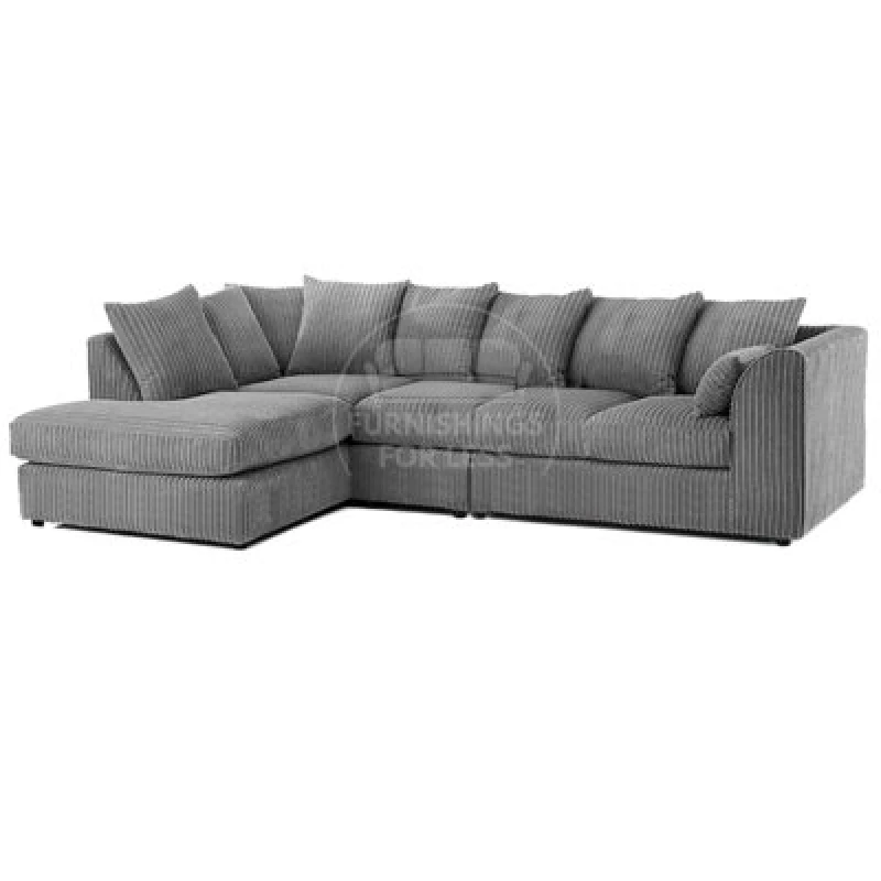 Image of Furnishings For Less UK Luxor Grey Jumbo Cord Large 5 Seater Corner Sofa Long Left Hand Facing