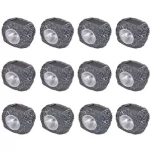 Image of Outdoor Solar Powered LED Spotlight Stone Shape 12 pcs Vidaxl Grey