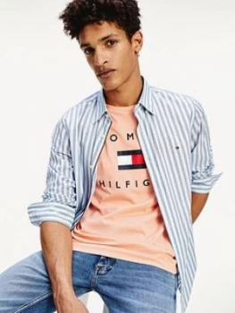 Image of Tommy Hilfiger Slim Flex Houndstooth Stripe Shirt - Blue