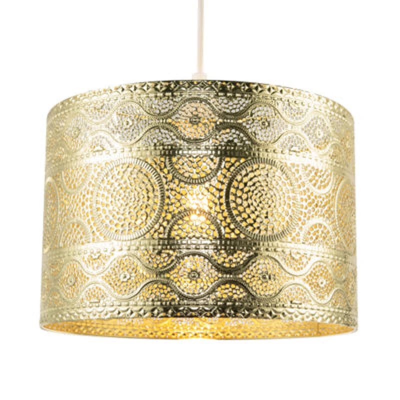 Image of Happy Homewares Ornate Moroccan Designed Pendant Shade With Wavy Lines And Circles