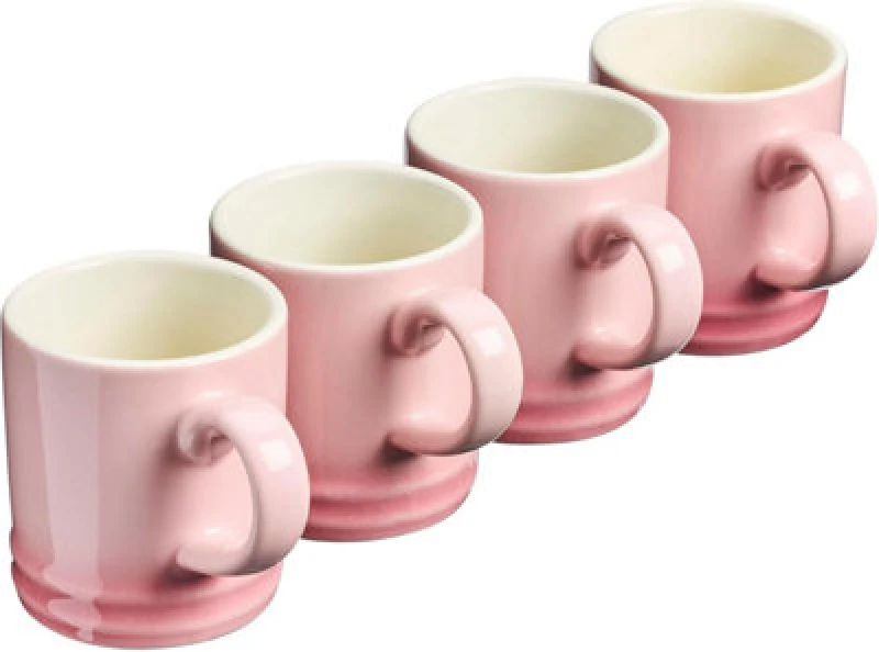 Image of Cooks Professional Set Of 4 Espresso Coffee Cups - Dishwasher & Microwave Safe Mini Stoneware Mugs 100ml Capacity - Pink