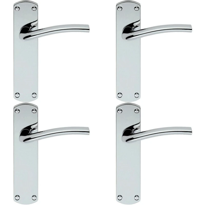 Image of Loops 4x Rounded Curved Bar Handle on Latch Backplate 170 x 42mm Polished Chrome Multi