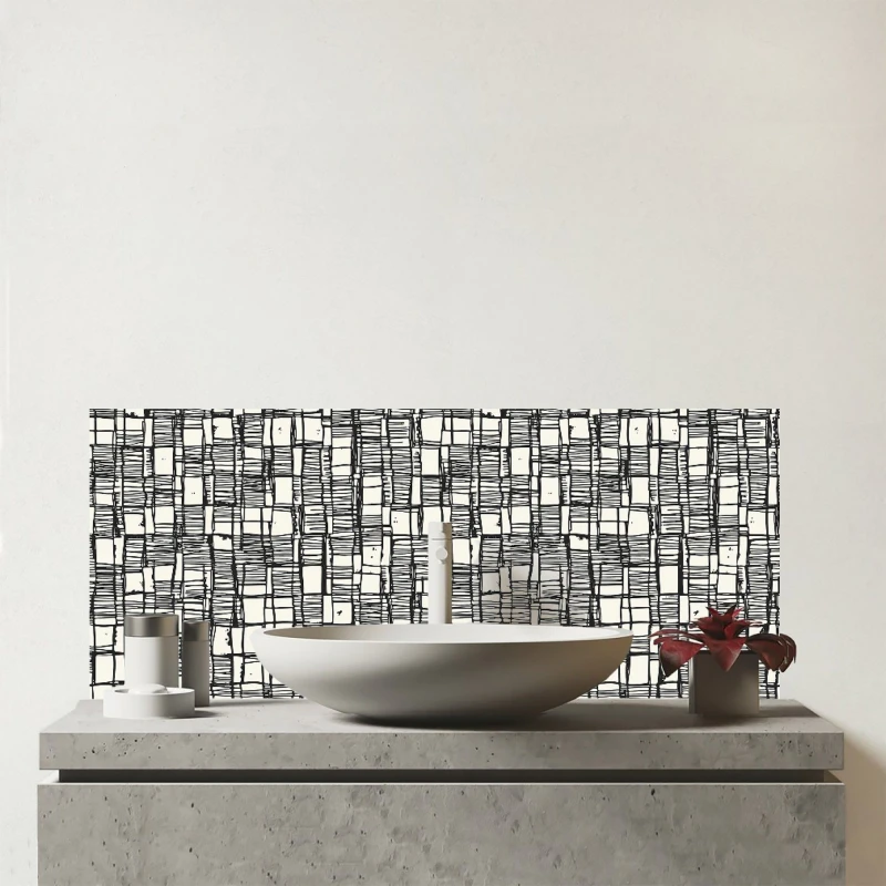 Image of Warren Reed - Designer Irregular Sketched Block Textured Glass Bathroom Splashback in Grey Grey Unisex