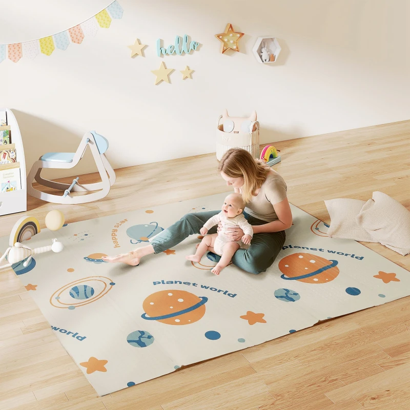 Image of AIYAPLAY Baby Play Mat, Foldable Activity Playmat, Astronaut & Planet Theme Multicolor Unisex