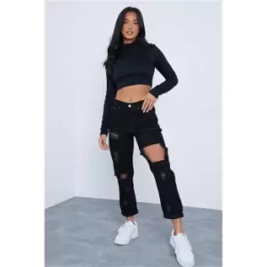 Image of I Saw It First Black Petite Ripped Mom Jeans - Black