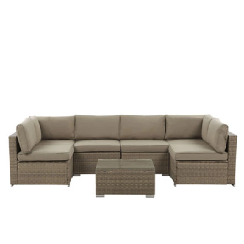 Image of Beliani Garden Corner Sofa With Table 6 Seater Belvedere Pe Rattan Brown