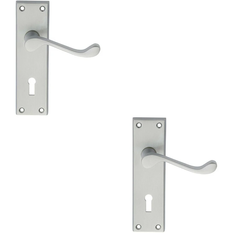 Image of Loops 2x PAIR Victorian Scroll Handle on Lock Backplate 150 x 43mm Satin Chrome Multi