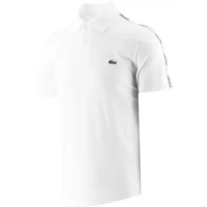 Image of Lacoste White Branded Bands Stretch Cotton Polo Shirt