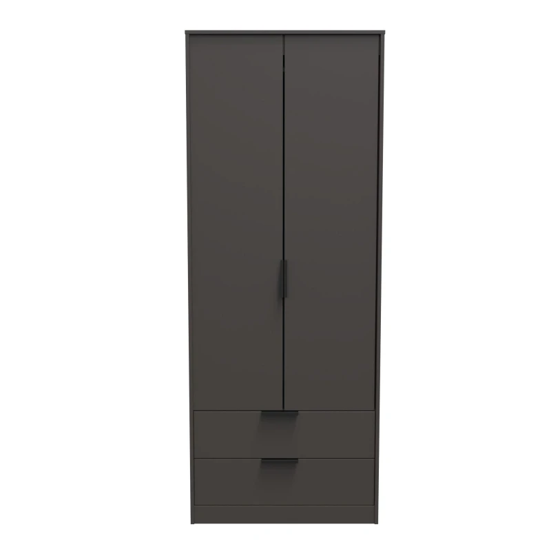 Image of Fuji 2 Door 2 Drawer Wardrobe In Graphite (Ready Assembled)