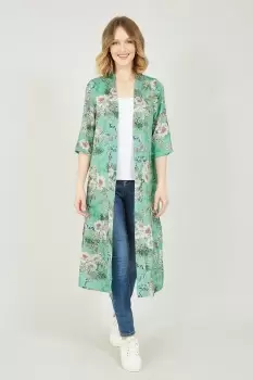 Image of Sage Green Tropical Palm Print Kimono