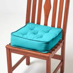 Image of Teal Cotton Dining Chair Booster Cushion - Teal - Homescapes