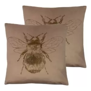 Image of Evans Lichfield Nectar Bee Twin Pack Polyester Filled Cushions Biscuit