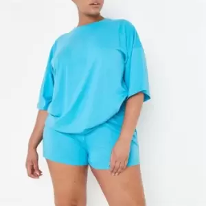 Image of Missguided Plus Size Oversized T Shirt And Shorts Loungewear Set - Blue