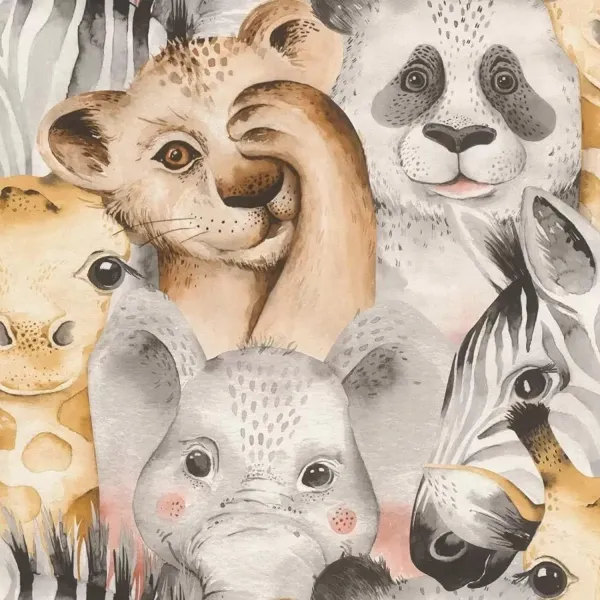 Image of Bambino Exotic Jungle Safari Animal Faces Nursery Bedroom Wallpaper